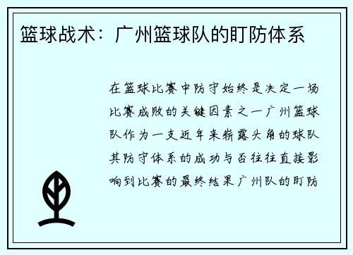 篮球战术：广州篮球队的盯防体系