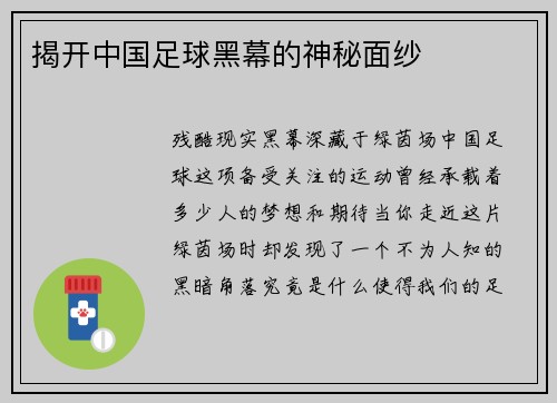揭开中国足球黑幕的神秘面纱