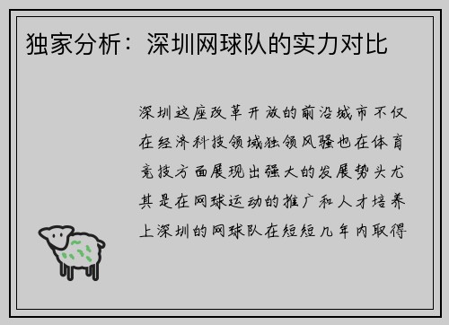 独家分析：深圳网球队的实力对比