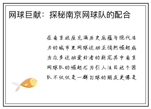 网球巨献：探秘南京网球队的配合
